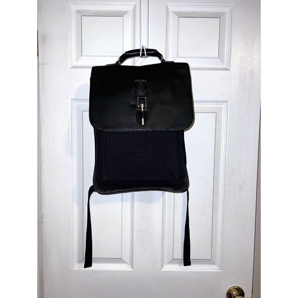 STATE Black Leather Canvas Backpack Bookbag